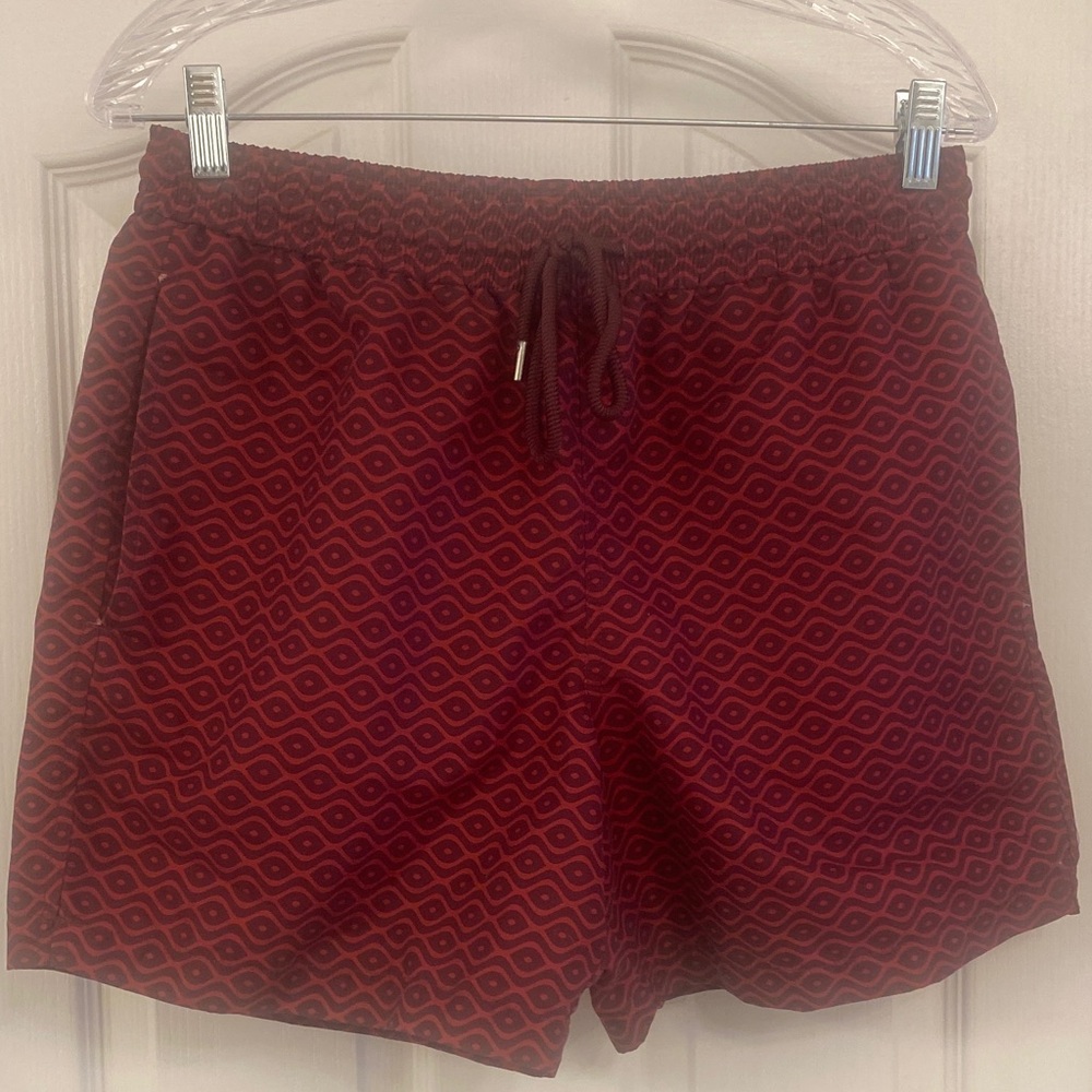 Red Patterned Elastic Waist Shorts